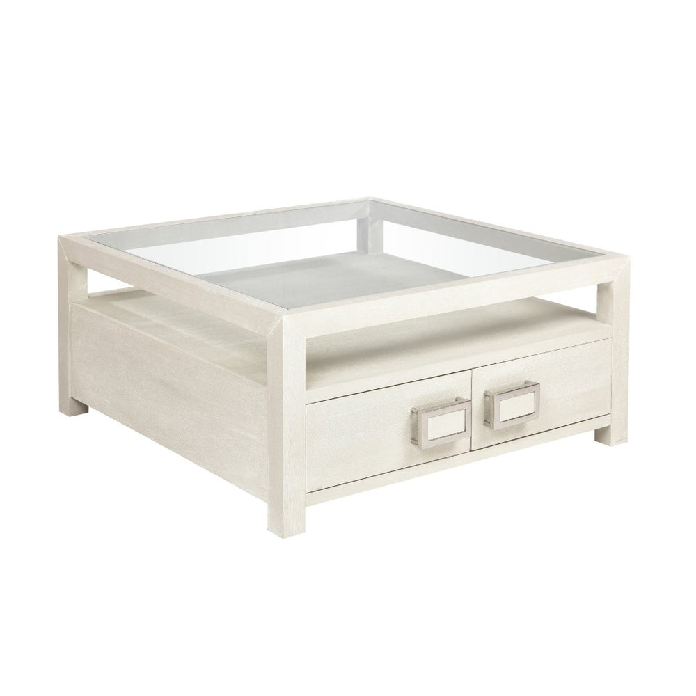 Atlas Hawick Coffee Table - Weathered White with Glass Top, Coastal Charm & Ample Storage for Your Home TA11092-01