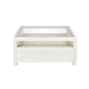 Atlas Hawick Coffee Table - Weathered White with Glass Top, Coastal Charm & Ample Storage for Your Home TA11092-01