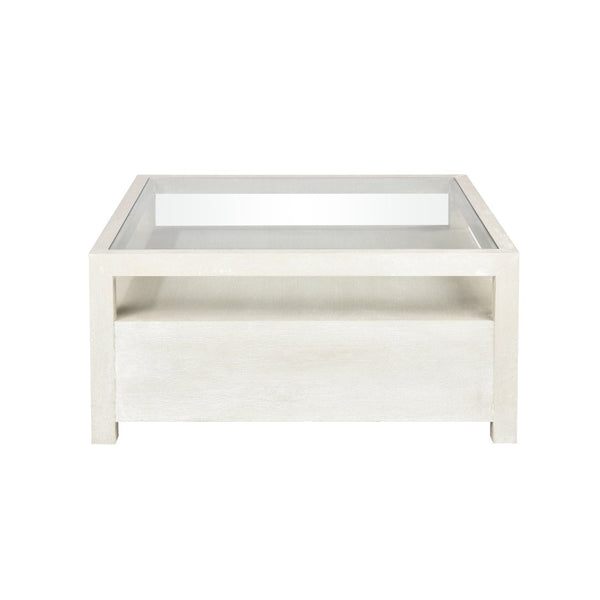 Atlas Hawick Coffee Table - Weathered White with Glass Top, Coastal Charm & Ample Storage for Your Home TA11092-01