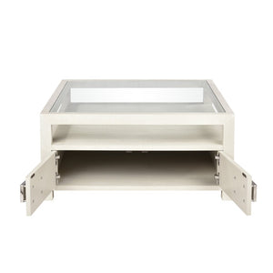 Atlas Hawick Coffee Table - Weathered White with Glass Top, Coastal Charm & Ample Storage for Your Home TA11092-01