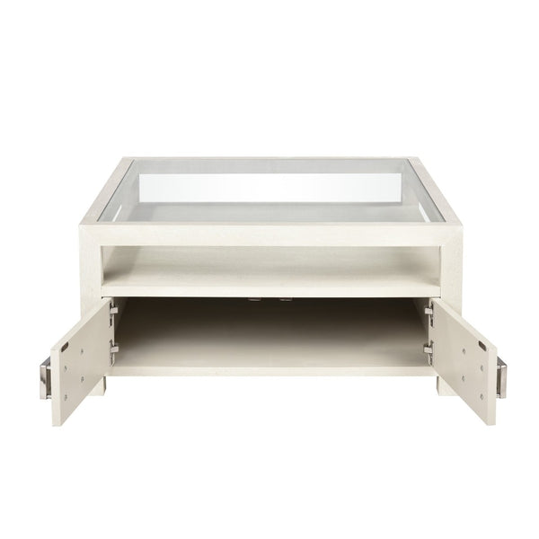 Atlas Hawick Coffee Table - Weathered White with Glass Top, Coastal Charm & Ample Storage for Your Home TA11092-01