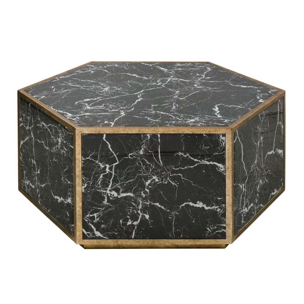 Atlas Homer Coffee Table - Sculptural Hexagonal Design with Gold Leaf & Glass for Chic Living Spaces TA11094-01