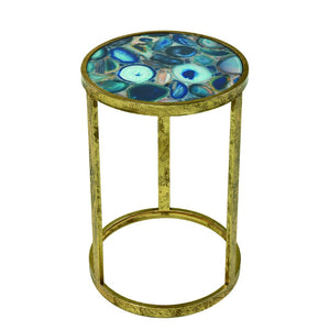 Atlas Krete Elegant Blue Agate Mosaic Accent Table with Gold Frame – Chic Modern Glam Home Decor Piece TA11111-01