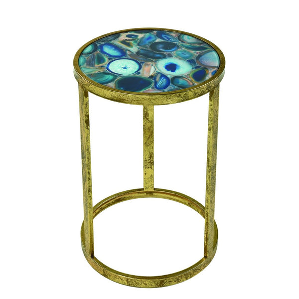 Atlas Krete Elegant Blue Agate Mosaic Accent Table with Gold Frame – Chic Modern Glam Home Decor Piece TA11111-01