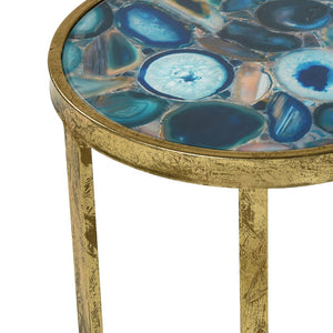 Atlas Krete Elegant Blue Agate Mosaic Accent Table with Gold Frame – Chic Modern Glam Home Decor Piece TA11111-01