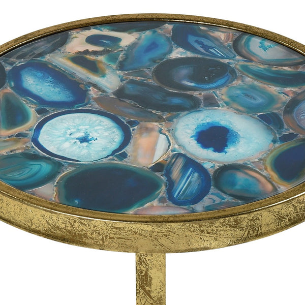 Atlas Krete Elegant Blue Agate Mosaic Accent Table with Gold Frame – Chic Modern Glam Home Decor Piece TA11111-01