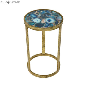 Atlas Krete Elegant Blue Agate Mosaic Accent Table with Gold Frame – Chic Modern Glam Home Decor Piece TA11111-01