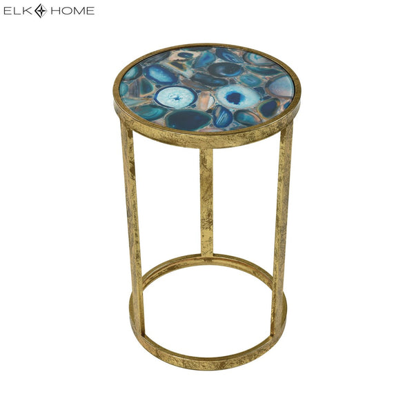 Atlas Krete Elegant Blue Agate Mosaic Accent Table with Gold Frame – Chic Modern Glam Home Decor Piece TA11111-01