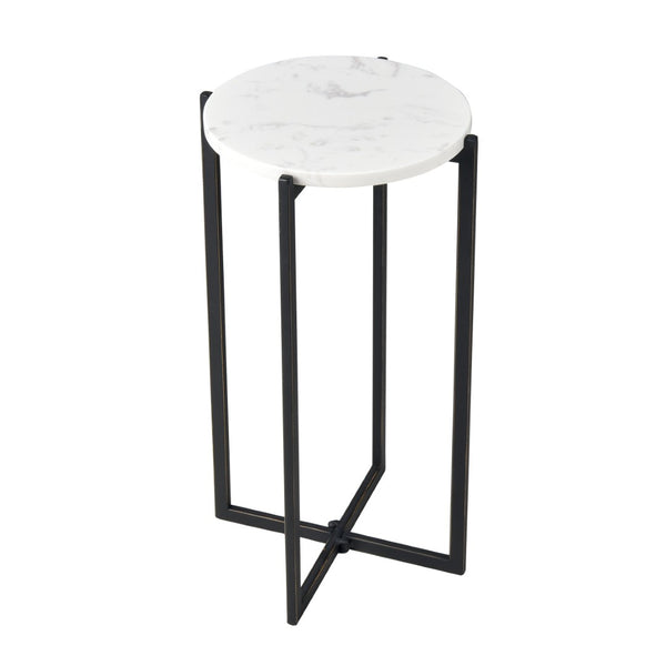 Atlas Lanier Accent Table - Modern Black Metal & White Marble Design for Small Spaces & Versatile Use TA11112-01