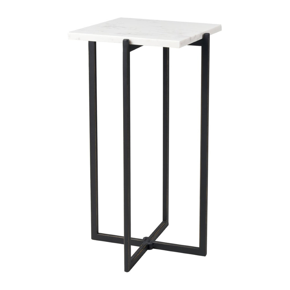 Atlas Lanier Accent Table - Compact Square Black Metal Frame with White Marble Top for Modern Spaces TA11113-01
