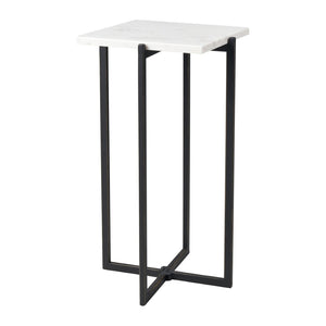 Atlas Lanier Accent Table - Compact Square Black Metal Frame with White Marble Top for Modern Spaces TA11113-01