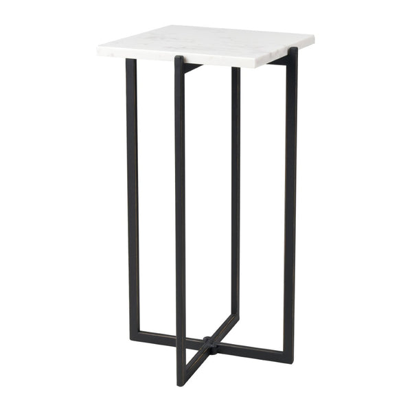 Atlas Lanier Accent Table - Compact Square Black Metal Frame with White Marble Top for Modern Spaces TA11113-01