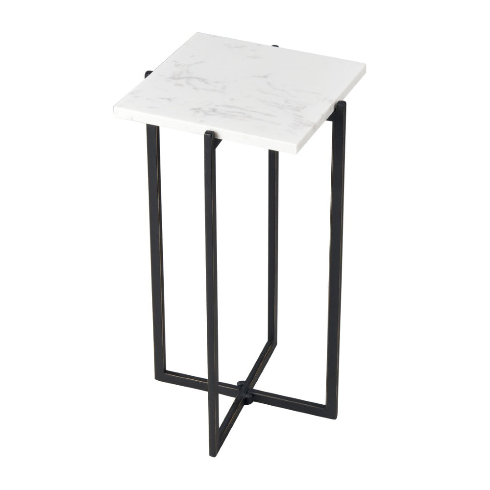 Atlas Lanier Accent Table - Compact Square Black Metal Frame with White Marble Top for Modern Spaces TA11113-01