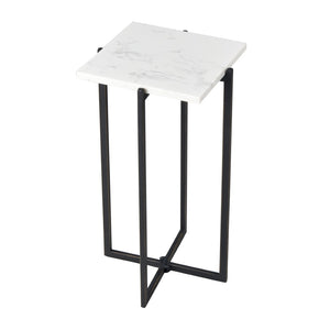 Atlas Lanier Accent Table - Compact Square Black Metal Frame with White Marble Top for Modern Spaces TA11113-01