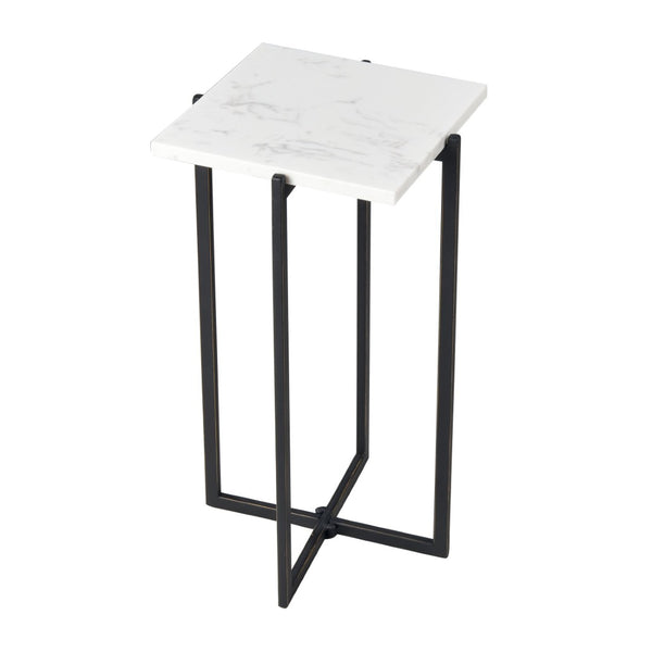 Atlas Lanier Accent Table - Compact Square Black Metal Frame with White Marble Top for Modern Spaces TA11113-01