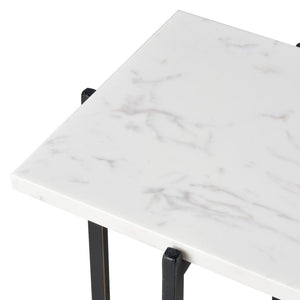 Atlas Lanier Accent Table - Compact Square Black Metal Frame with White Marble Top for Modern Spaces TA11113-01