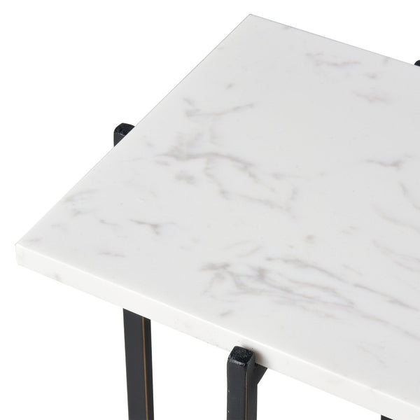 Atlas Lanier Accent Table - Compact Square Black Metal Frame with White Marble Top for Modern Spaces TA11113-01