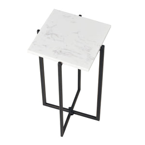Atlas Lanier Accent Table - Compact Square Black Metal Frame with White Marble Top for Modern Spaces TA11113-01