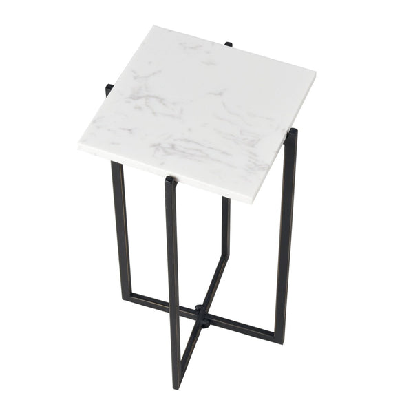 Atlas Lanier Accent Table - Compact Square Black Metal Frame with White Marble Top for Modern Spaces TA11113-01