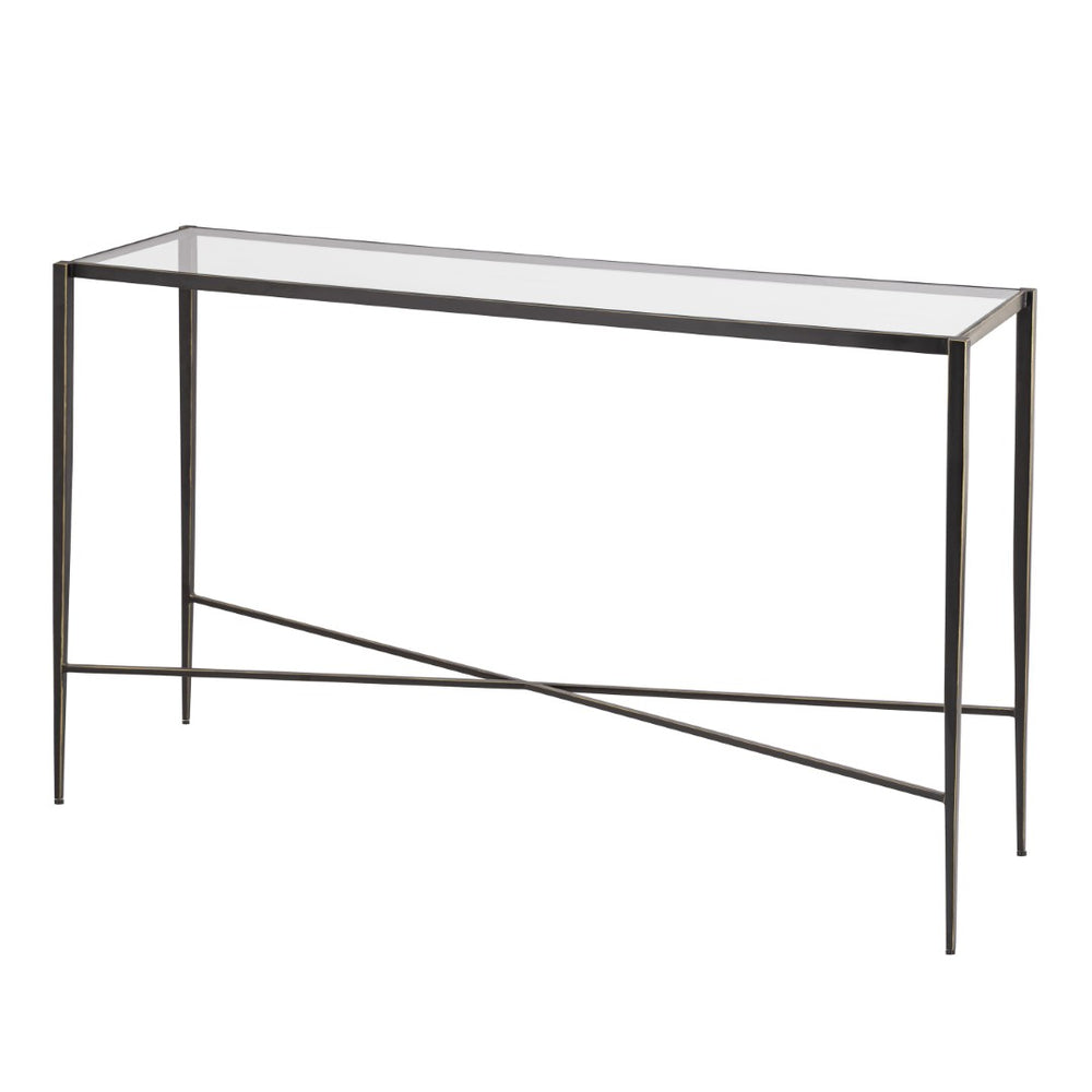 Atlas Leon Console Table - Elegant French-Inspired Design with Clear Glass Top & Dark Bronze Legs for Versatile Spaces TA11116-01