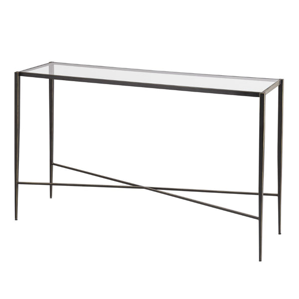 Atlas Leon Console Table - Elegant French-Inspired Design with Clear Glass Top & Dark Bronze Legs for Versatile Spaces TA11116-01