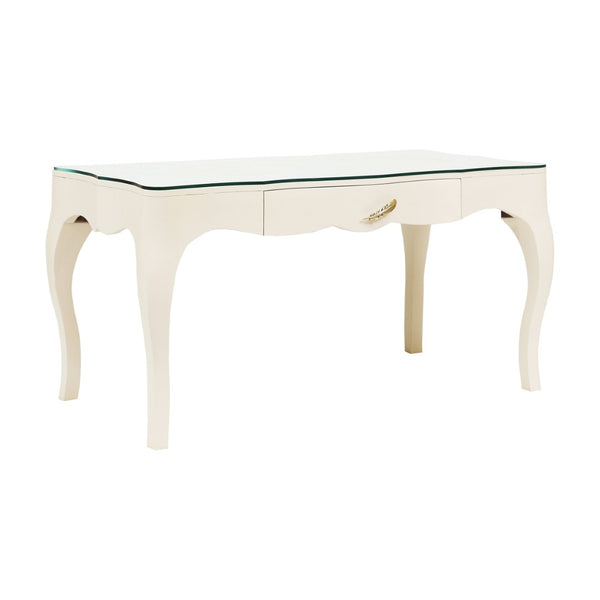 Atlas Lightly Handcrafted Wooden Desk with Glass Top & Gold Accents – Modern Glam for Your Workspace TA11118-01