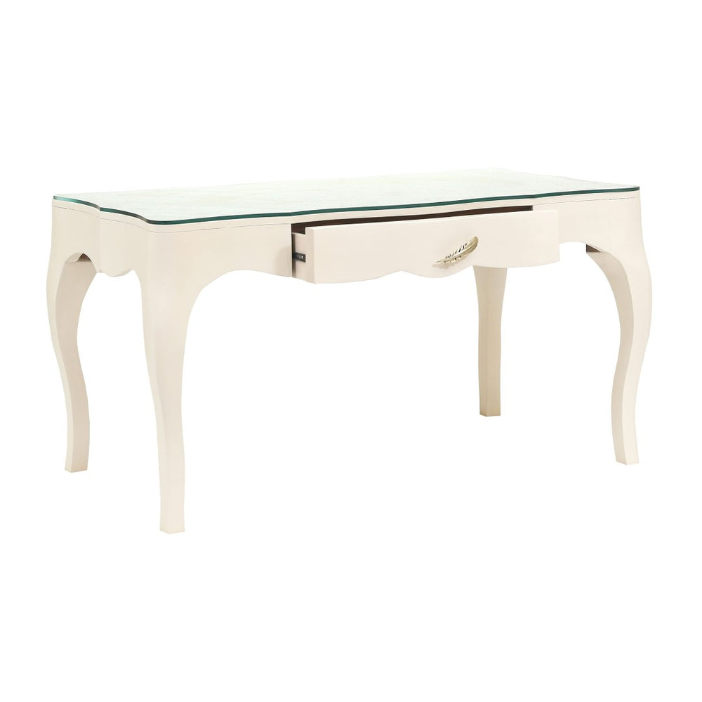 Atlas Lightly Handcrafted Wooden Desk with Glass Top & Gold Accents – Modern Glam for Your Workspace TA11118-01