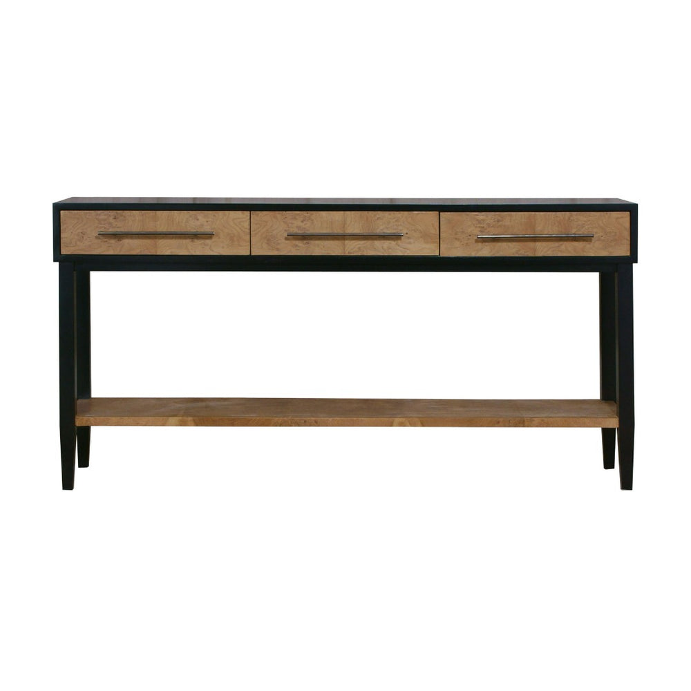 Atlas Marc Console Table – Sleek Burled Wood & Black Frame Entryway Accent with Storage Solutions TA11119-01