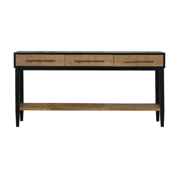 Atlas Marc Console Table – Sleek Burled Wood & Black Frame Entryway Accent with Storage Solutions TA11119-01