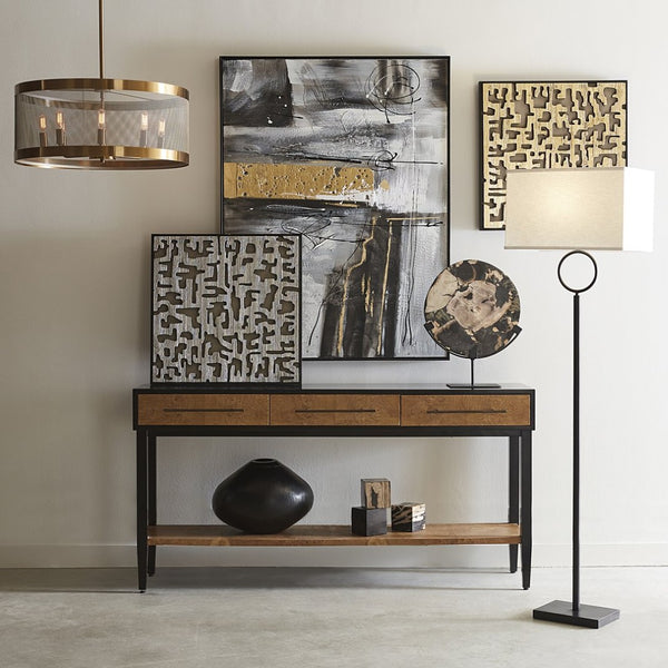 Atlas Marc Console Table – Sleek Burled Wood & Black Frame Entryway Accent with Storage Solutions TA11119-01