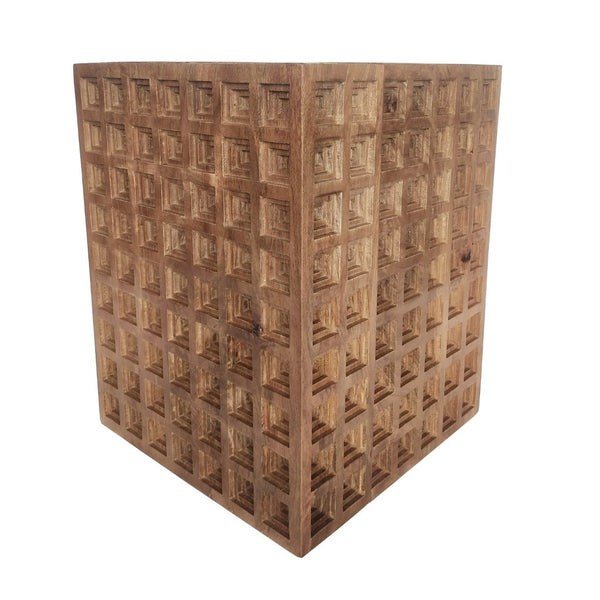 Atlas Marcus Accent Table - Honey Finish, Carved Mango Wood Design for Bedside or Side Table Use TA11120-01