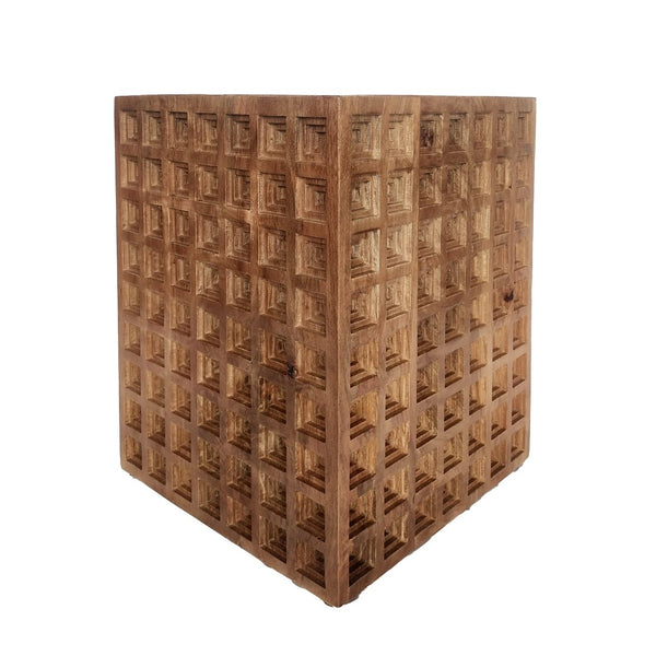 Atlas Marcus Accent Table - Honey Finish, Carved Mango Wood Design for Bedside or Side Table Use TA11120-01