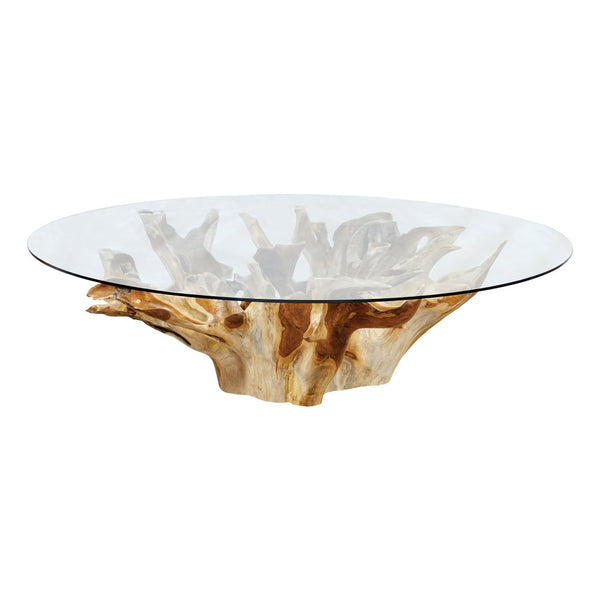 Atlas New Orleans Coffee Table - Sculptural Teak Root Design with Round Glass Top for Coastal Elegance TA11130-01
