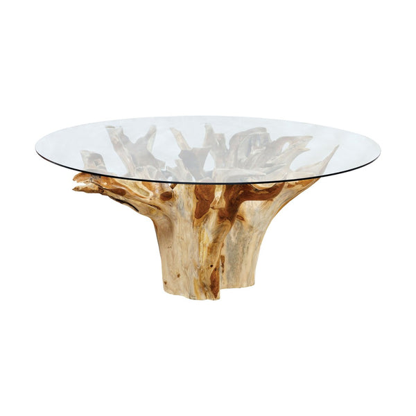 Atlas New Organic Elegance New Orleans Dining Table: Sculptural Teak Base & Clear Glass Top for Stylish Spaces TA11131-01