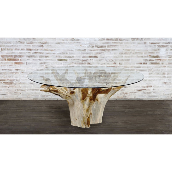 Atlas New Organic Elegance New Orleans Dining Table: Sculptural Teak Base & Clear Glass Top for Stylish Spaces TA11131-01