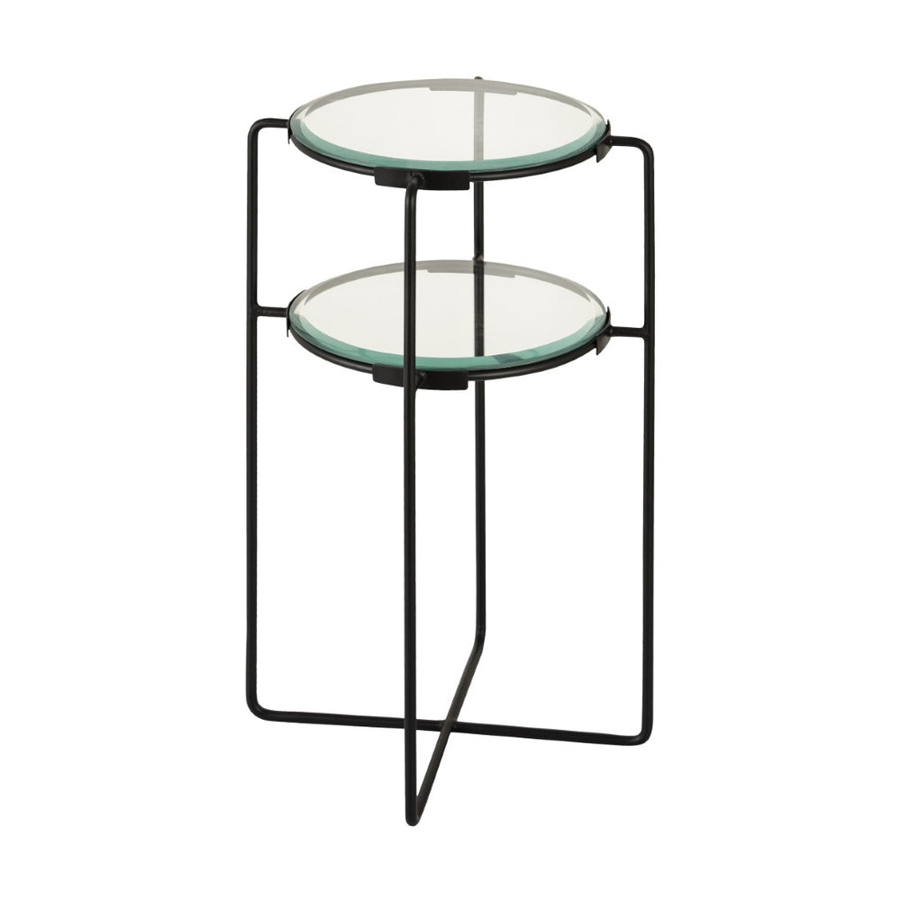Atlas Oscar Accent Table - Modern Two-Tier Glass & Metal Design for Stylish Storage in Small Spaces TA11134-01