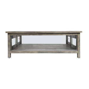 Atlas Ostendo Display Coffee Table – Handcrafted Graywash Wood with Glass Top, Dual-Side Storage & Style TA11135-01