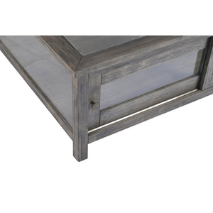 Atlas Ostendo Display Coffee Table – Handcrafted Graywash Wood with Glass Top, Dual-Side Storage & Style TA11135-01