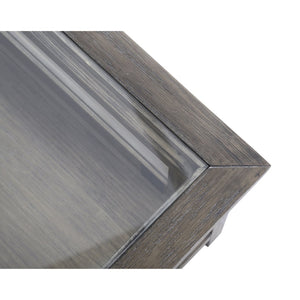 Atlas Ostendo Display Coffee Table – Handcrafted Graywash Wood with Glass Top, Dual-Side Storage & Style TA11135-01