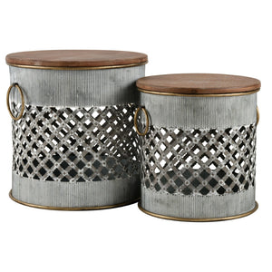 Atlas Parla Accent Table Set of 2 – Modern Rustic Drum Design with Hidden Storage & Brass Handles TA11138-01S