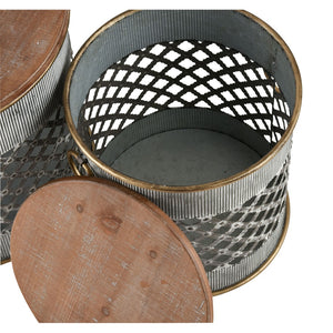 Atlas Parla Accent Table Set of 2 – Modern Rustic Drum Design with Hidden Storage & Brass Handles TA11138-01S