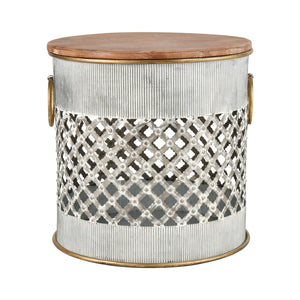 Atlas Parla Accent Table Set of 2 – Modern Rustic Drum Design with Hidden Storage & Brass Handles TA11138-01S