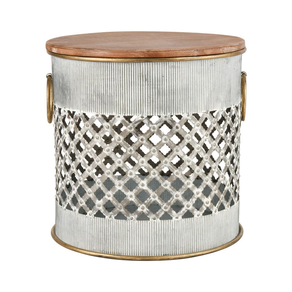 Atlas Parla Accent Table Set of 2 – Modern Rustic Drum Design with Hidden Storage & Brass Handles TA11138-01S