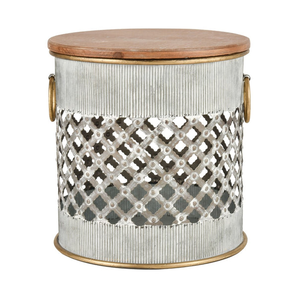 Atlas Parla Accent Table Set of 2 – Modern Rustic Drum Design with Hidden Storage & Brass Handles TA11138-01S