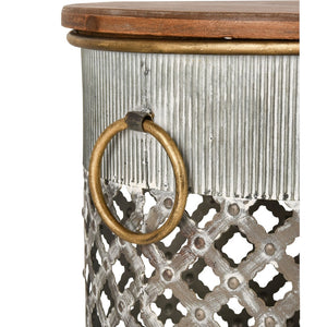 Atlas Parla Accent Table Set of 2 – Modern Rustic Drum Design with Hidden Storage & Brass Handles TA11138-01S