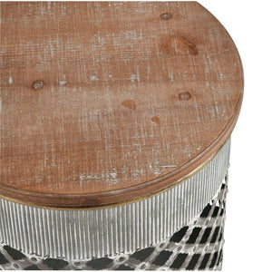 Atlas Parla Accent Table Set of 2 – Modern Rustic Drum Design with Hidden Storage & Brass Handles TA11138-01S