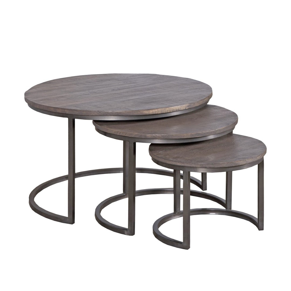 Atlas Quint Nesting Accent Tables Set of 3 - Rustic Gray Wood & Black Metal for Stylish Home Decor TA11150-01S