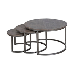 Atlas Quint Nesting Accent Tables Set of 3 - Rustic Gray Wood & Black Metal for Stylish Home Decor TA11150-01S