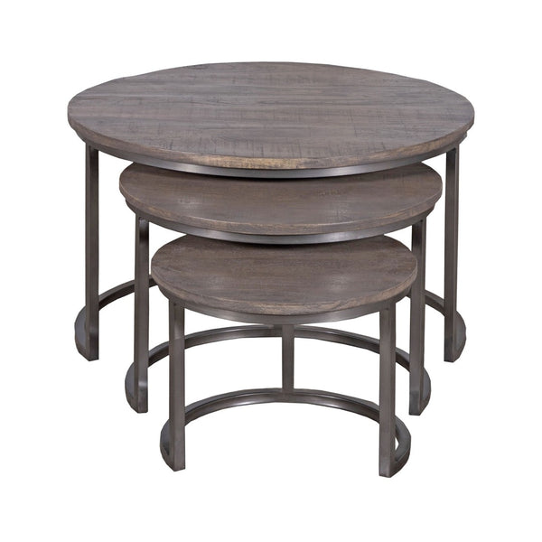 Atlas Quint Nesting Accent Tables Set of 3 - Rustic Gray Wood & Black Metal for Stylish Home Decor TA11150-01S