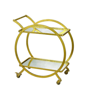 Atlas Ring Vintage Glamour Bar Cart with Distressed Gold Finish, Mirror Shelves, and Smooth Casters TA11155-01